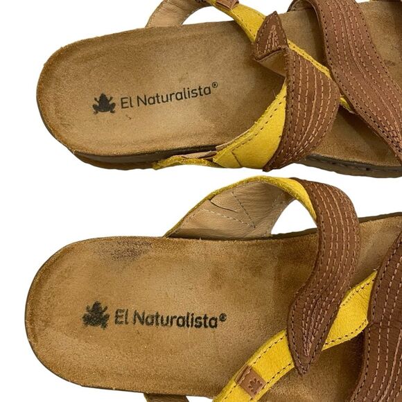 El Naturalista Panglao Leather Slip-On Yellow Brown‎ Leaf Sandals Size 37 NWOT - Picture 7 of 10